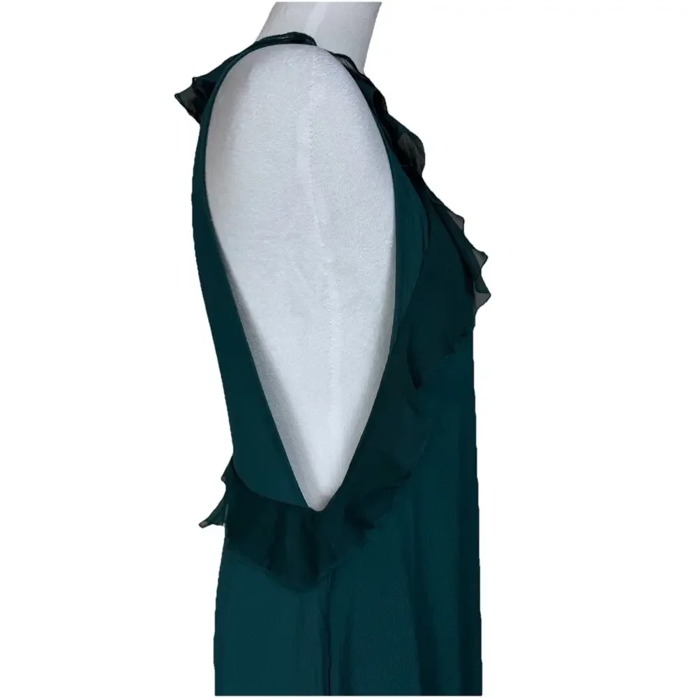 Free People Mini Dress Women’s Sz 8 Ruffle Trim Jade Green Open Sides Pockets - Picture 6 of 15